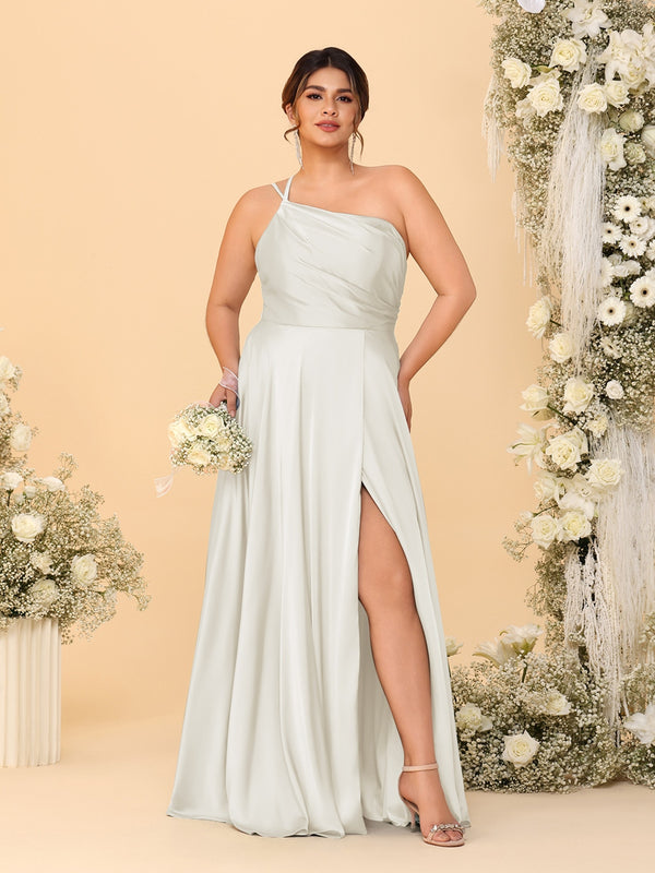 A-Line/Princess Spaghetti Straps Sleeveless Plus Size Bridesmaid Dresses With Split Side