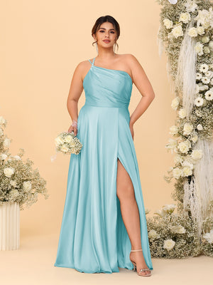 A-Line/Princess Spaghetti Straps Sleeveless Plus Size Bridesmaid Dresses With Split Side
