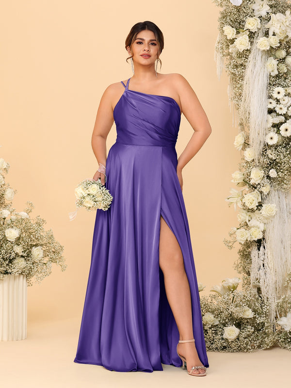 A-Line/Princess Spaghetti Straps Sleeveless Plus Size Bridesmaid Dresses With Split Side