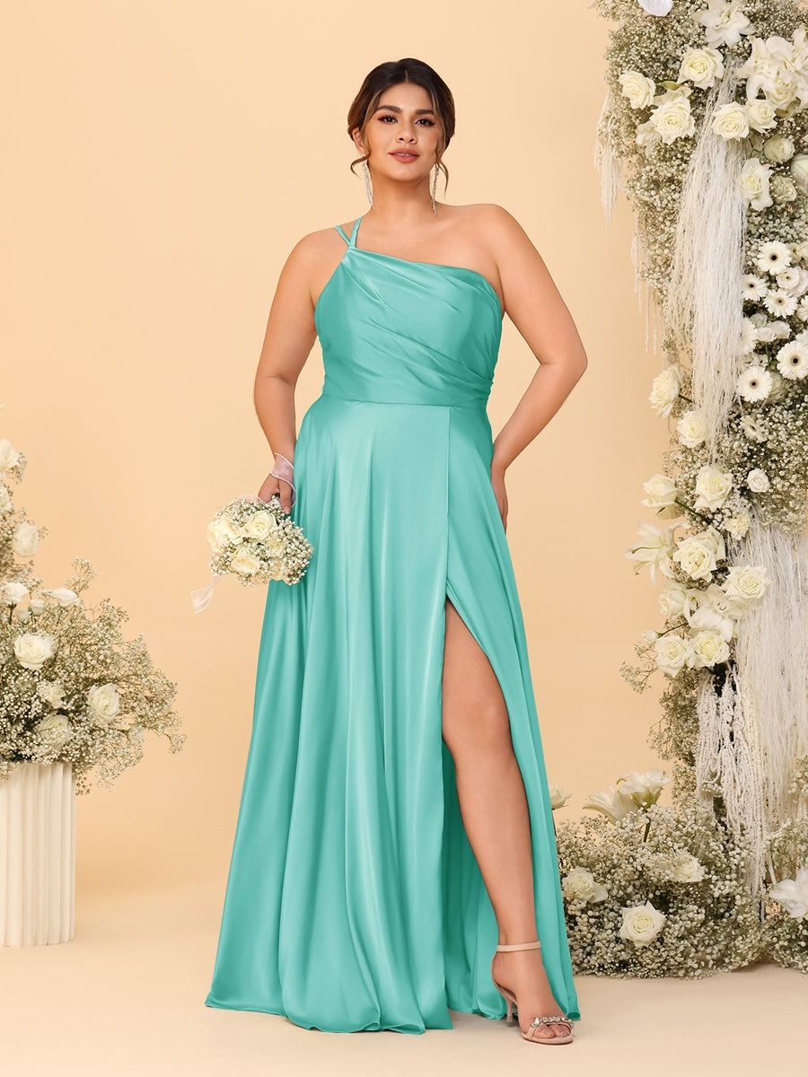 A-Line/Princess Spaghetti Straps Sleeveless Plus Size Bridesmaid Dresses With Split Side