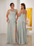 Sheath/Column Spaghetti Straps Cowl Neck Sleeveless Bridesmaid Dresses With Split Side