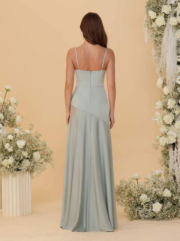 Sheath/Column Spaghetti Straps Cowl Neck Sleeveless Bridesmaid Dresses With Split Side