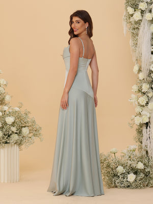 Sheath/Column Spaghetti Straps Cowl Neck Sleeveless Bridesmaid Dresses With Split Side