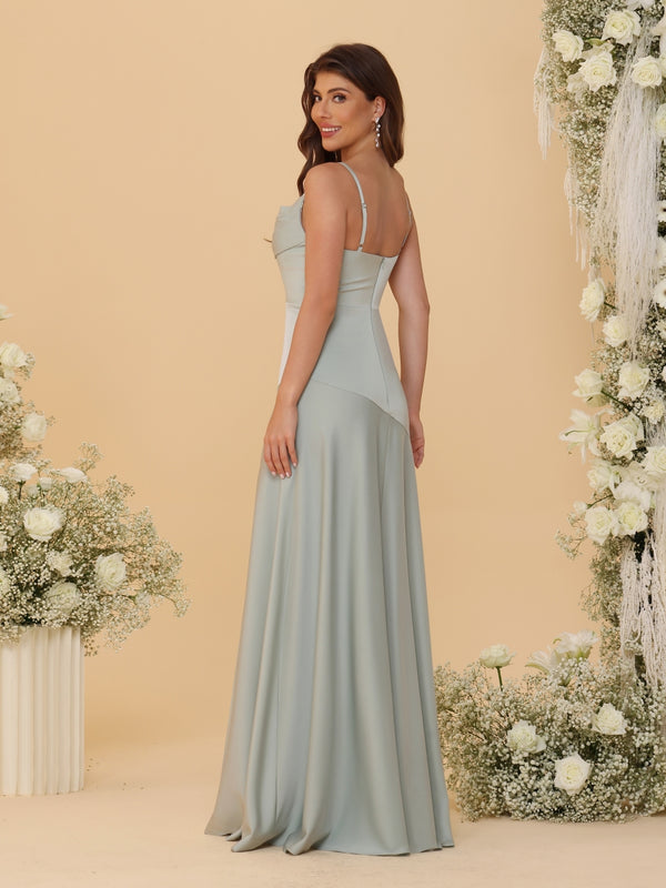 Sheath/Column Spaghetti Straps Cowl Neck Sleeveless Bridesmaid Dresses With Split Side