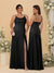 Sheath/Column Spaghetti Straps Cowl Neck Sleeveless Bridesmaid Dresses With Split Side