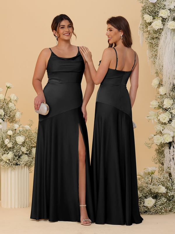 Sheath/Column Spaghetti Straps Cowl Neck Sleeveless Bridesmaid Dresses With Split Side