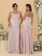 Sheath/Column Spaghetti Straps Cowl Neck Sleeveless Bridesmaid Dresses With Split Side