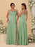 Sheath/Column Spaghetti Straps Cowl Neck Sleeveless Bridesmaid Dresses With Split Side