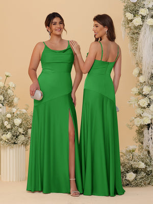 Sheath/Column Spaghetti Straps Cowl Neck Sleeveless Bridesmaid Dresses With Split Side