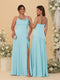 Sheath/Column Spaghetti Straps Cowl Neck Sleeveless Bridesmaid Dresses With Split Side