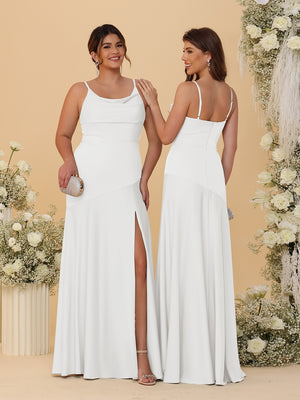 Sheath/Column Spaghetti Straps Cowl Neck Sleeveless Bridesmaid Dresses With Split Side