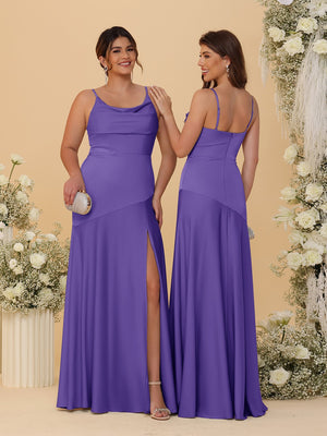 Sheath/Column Spaghetti Straps Cowl Neck Sleeveless Bridesmaid Dresses With Split Side