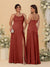 Sheath/Column Spaghetti Straps Cowl Neck Sleeveless Bridesmaid Dresses With Split Side