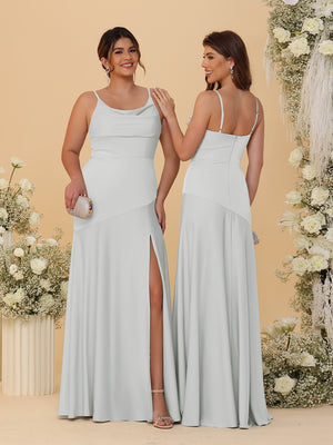 Sheath/Column Spaghetti Straps Cowl Neck Sleeveless Bridesmaid Dresses With Split Side