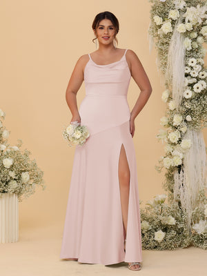 Sheath/Column Spaghetti Straps Cowl Neck Sleeveless Plus Size Bridesmaid Dresses With Split Side
