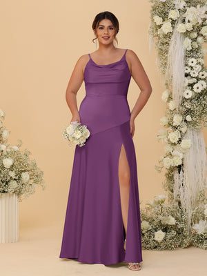 Sheath/Column Spaghetti Straps Cowl Neck Sleeveless Plus Size Bridesmaid Dresses With Split Side