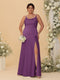 Sheath/Column Spaghetti Straps Cowl Neck Sleeveless Plus Size Bridesmaid Dresses With Split Side