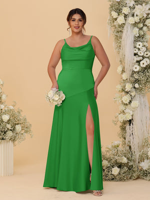 Sheath/Column Spaghetti Straps Cowl Neck Sleeveless Plus Size Bridesmaid Dresses With Split Side