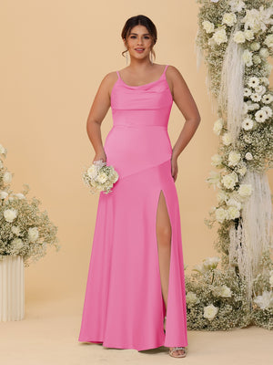 Sheath/Column Spaghetti Straps Cowl Neck Sleeveless Plus Size Bridesmaid Dresses With Split Side