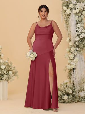 Sheath/Column Spaghetti Straps Cowl Neck Sleeveless Plus Size Bridesmaid Dresses With Split Side