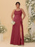 Sheath/Column Spaghetti Straps Cowl Neck Sleeveless Plus Size Bridesmaid Dresses With Split Side