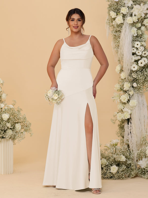 Sheath/Column Spaghetti Straps Cowl Neck Sleeveless Plus Size Bridesmaid Dresses With Split Side
