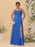 Sheath/Column Spaghetti Straps Cowl Neck Sleeveless Plus Size Bridesmaid Dresses With Split Side
