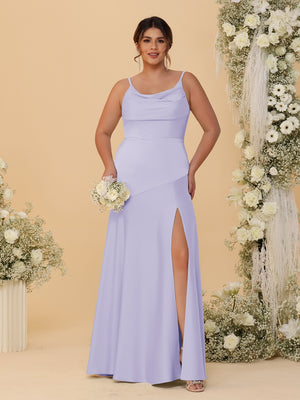 Sheath/Column Spaghetti Straps Cowl Neck Sleeveless Plus Size Bridesmaid Dresses With Split Side