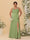 Sheath/Column Spaghetti Straps Cowl Neck Sleeveless Plus Size Bridesmaid Dresses With Split Side
