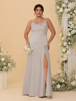 Sheath/Column Spaghetti Straps Cowl Neck Sleeveless Plus Size Bridesmaid Dresses With Split Side