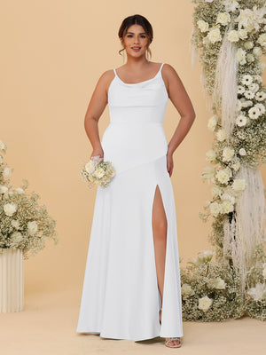 Sheath/Column Spaghetti Straps Cowl Neck Sleeveless Plus Size Bridesmaid Dresses With Split Side