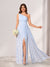 Sheath/Column One-Shoulder Sleeveless Floor-Length Bridesmaid Dresses With Split Side & Sash