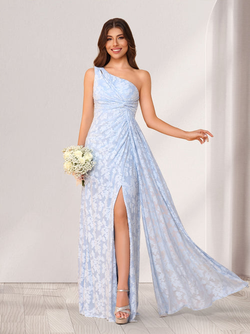 Sheath/Column One-Shoulder Sleeveless Floor-Length Bridesmaid Dresses With Split Side & Sash