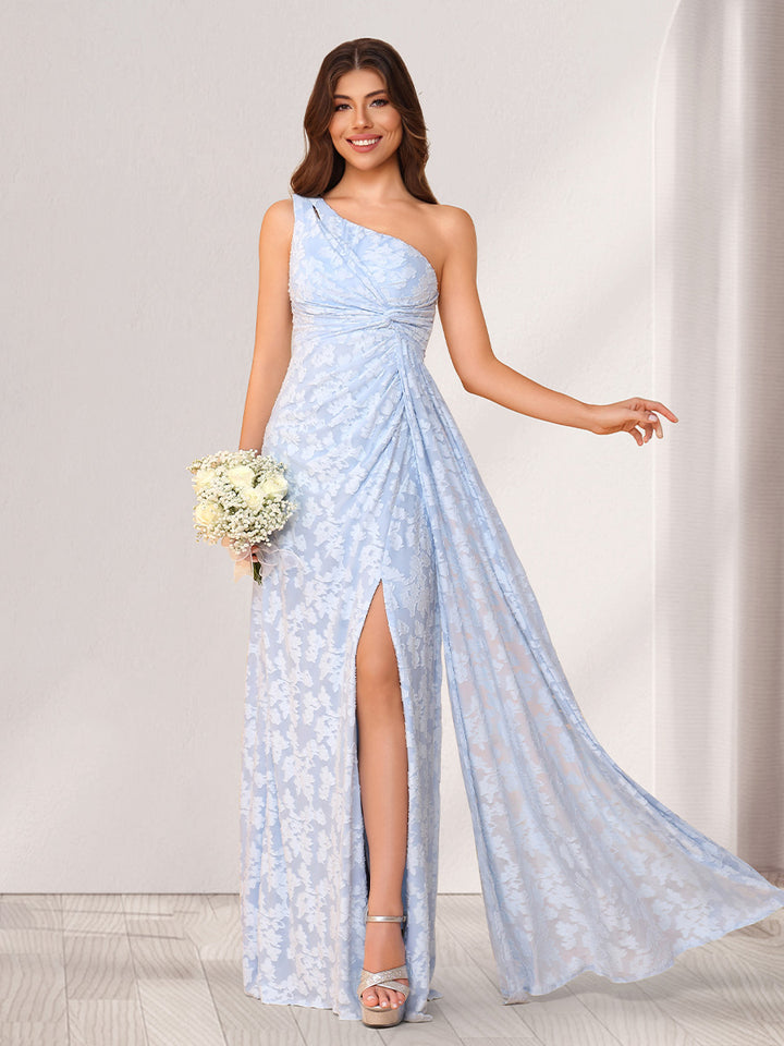 Sheath/Column One-Shoulder Sleeveless Floor-Length Bridesmaid Dresses With Split Side &amp; Sash