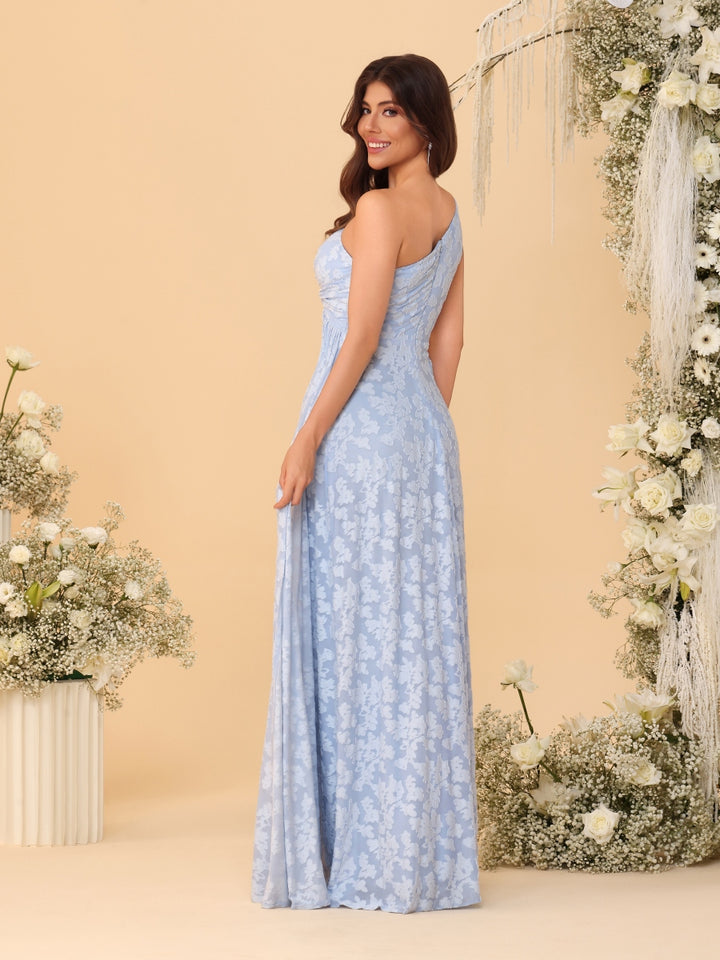 Sheath/Column One-Shoulder Sleeveless Floor-Length Bridesmaid Dresses With Split Side &amp; Sash