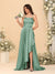 A-Line/Princess Spaghetti Straps Sleeveless Sweep Train Bridesmaid Dresses With Split Side
