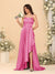 A-Line/Princess Spaghetti Straps Sleeveless Sweep Train Bridesmaid Dresses With Split Side