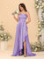 A-Line/Princess Spaghetti Straps Sleeveless Sweep Train Bridesmaid Dresses With Split Side