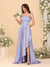 A-Line/Princess Spaghetti Straps Sleeveless Sweep Train Bridesmaid Dresses With Split Side