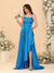 A-Line/Princess Spaghetti Straps Sleeveless Sweep Train Bridesmaid Dresses With Split Side