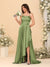 A-Line/Princess Spaghetti Straps Sleeveless Sweep Train Bridesmaid Dresses With Split Side