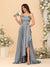 A-Line/Princess Spaghetti Straps Sleeveless Sweep Train Bridesmaid Dresses With Split Side