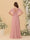 A-Line/Princess V-Neck Short Sleeves Floor-Length Ruched Bridesmaid Dresses With Side Slit