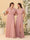 A-Line/Princess V-Neck Short Sleeves Floor-Length Ruched Bridesmaid Dresses With Side Slit