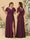 A-Line/Princess V-Neck Short Sleeves Floor-Length Ruched Bridesmaid Dresses With Side Slit