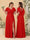 A-Line/Princess V-Neck Short Sleeves Floor-Length Ruched Bridesmaid Dresses With Side Slit