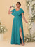 A-Line/Princess V-Neck Short Sleeves Floor-Length Plus Size Bridesmaid Dresses With Side Slit