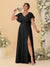 A-Line/Princess V-Neck Short Sleeves Floor-Length Plus Size Bridesmaid Dresses With Side Slit