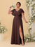 A-Line/Princess V-Neck Short Sleeves Floor-Length Plus Size Bridesmaid Dresses With Side Slit