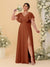 A-Line/Princess V-Neck Short Sleeves Floor-Length Plus Size Bridesmaid Dresses With Side Slit